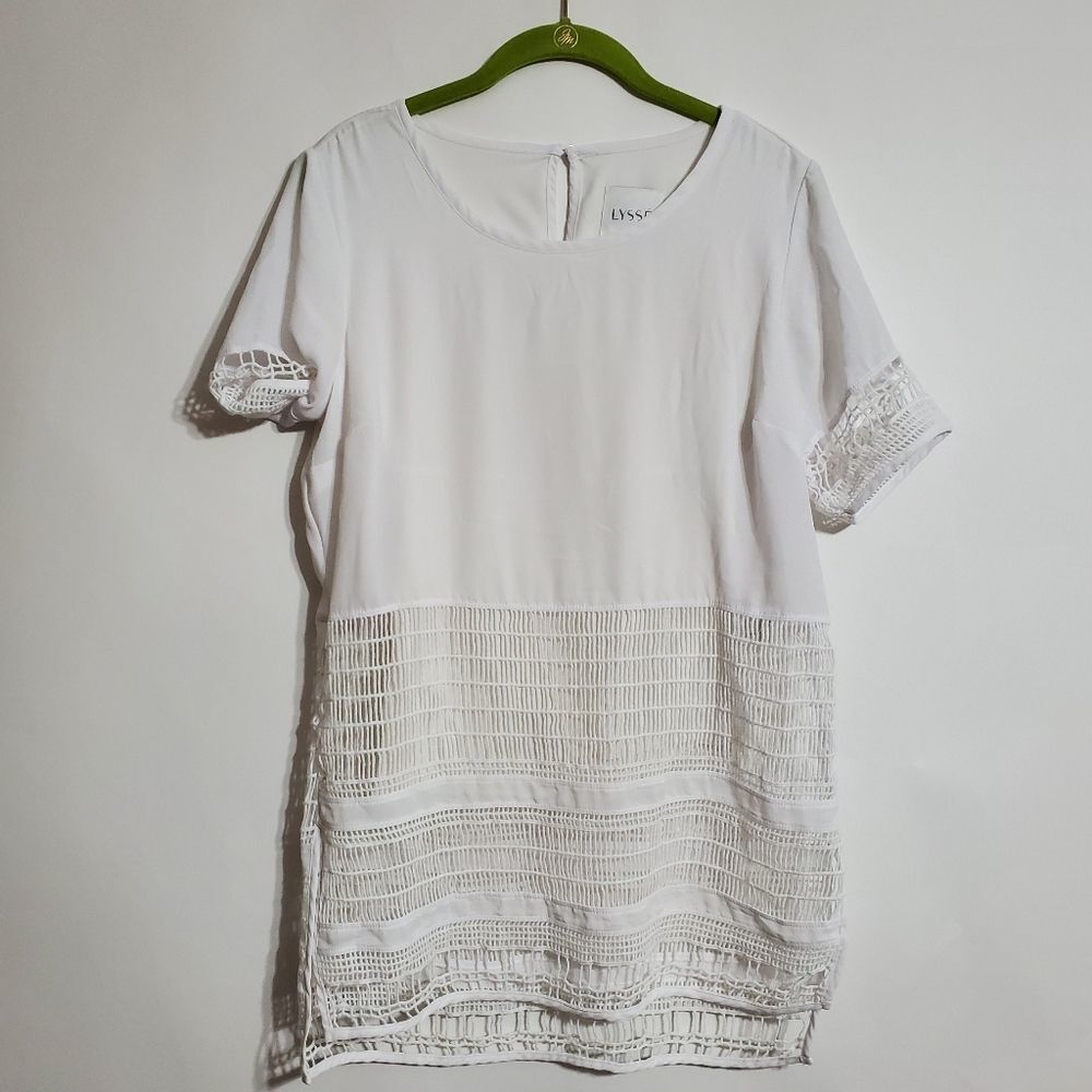 LYSSE women's S white embroidered detailing Pull over blouse